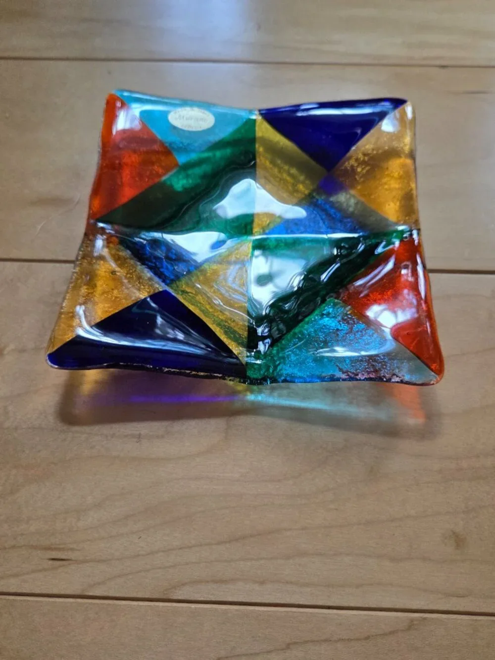 Murano Italy Glass Colorful Dish Candle Trinket Holder In Excellent condition